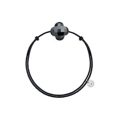 Friandise bracelet cordon noir et trèfle onyx
