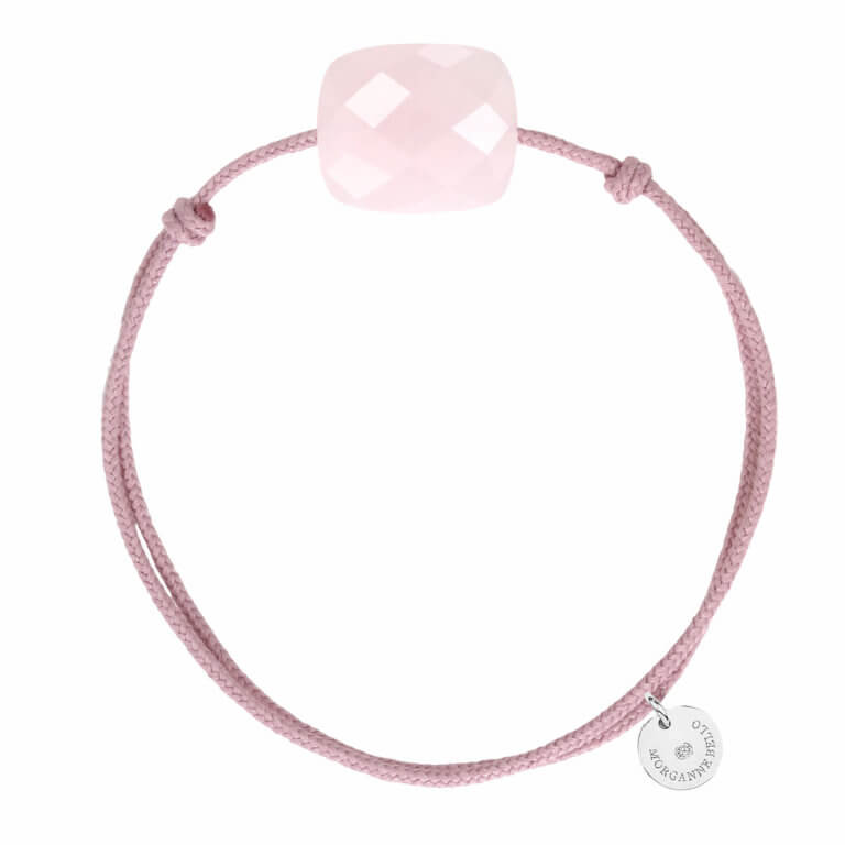 Morganne Bello - Friandise Oversize Bracelet cordon rose et coussin quartz rose