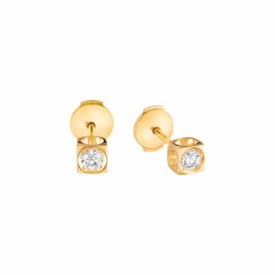 Boucles d’oreilles Le Cube Diamant moyen modèle or jaune et diamants