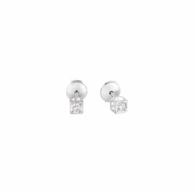 Boucles d’oreilles Le Cube Diamant petit modèle or blanc et diamants