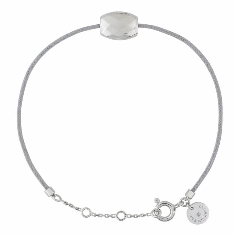Morganne Bello - Pépite Bracelet cordon gris et coussin en or blanc
