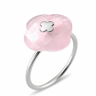 Victoria ring in white gold with quartz clover