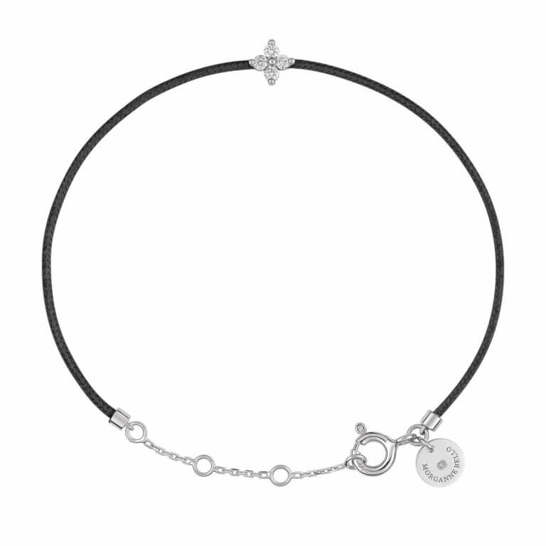 Morganne Bello - Cordon and white gold bracelet with white diamonds clover
