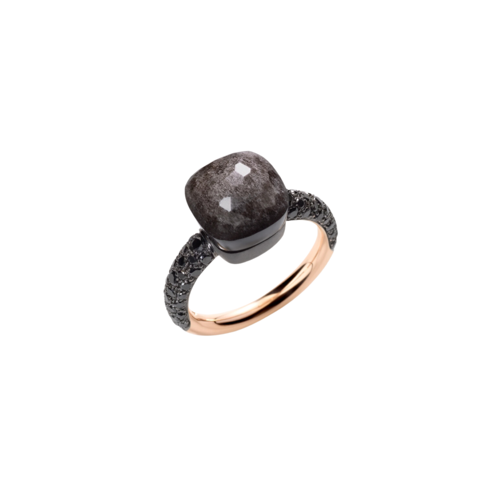 Nudo Classic Bague or rose 750 et titane, sertie d’une obsidienne et de diamants noirs