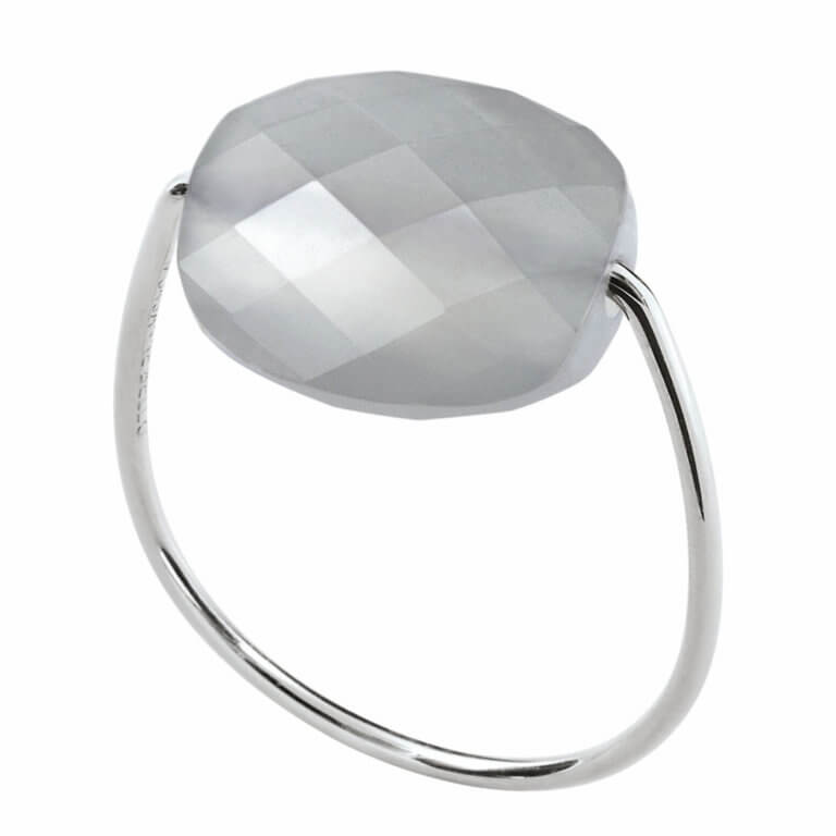 Morganne Bello - Friandise white gold ring cushion gray moonstone