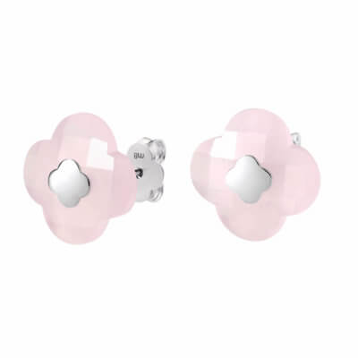 Victoria pink Quartz and 750 white gold mini clover earrings