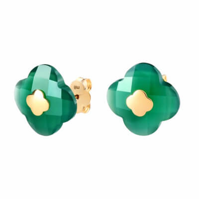 Victoria green Agathes and 750 yellow gold mini clovers earrings