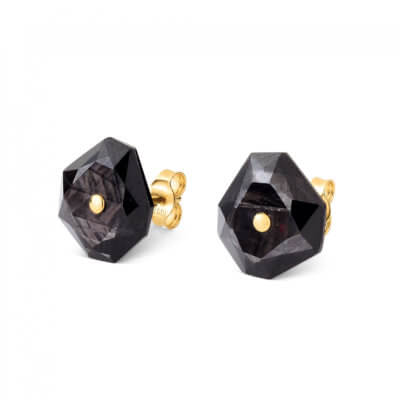 Gem-Gem yellow gold earrings with two raw Hiperstein moonstone