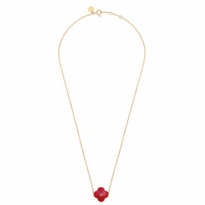 Friandise trèfle collier or jaune avec trèfle quartz rouge