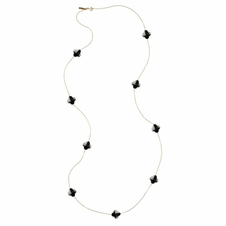 Morganne Bello - Friandise trèfle sautoir 90cm en or jaune avec 9 trèfles hématite