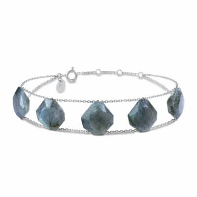 Gem-Gem double chain bracelet forced limée and 5 Labradorite raw size