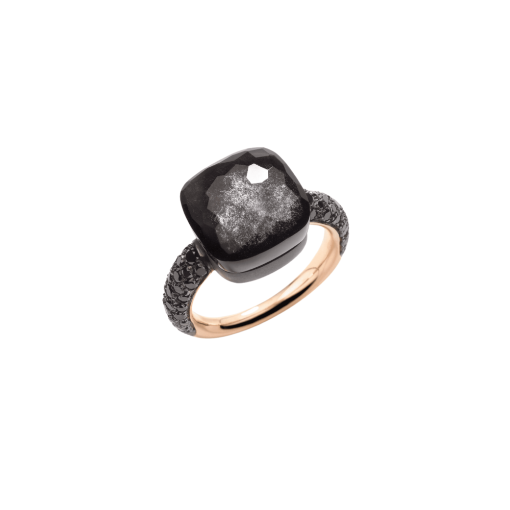 Nudo Maxi Bague or rose 750 et titane, sertie d’une obsidienne et de diamants noirs