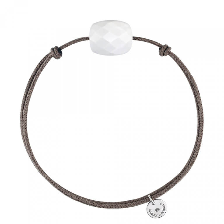Morganne Bello - candy cushion cord taupe bracelet with a white agate