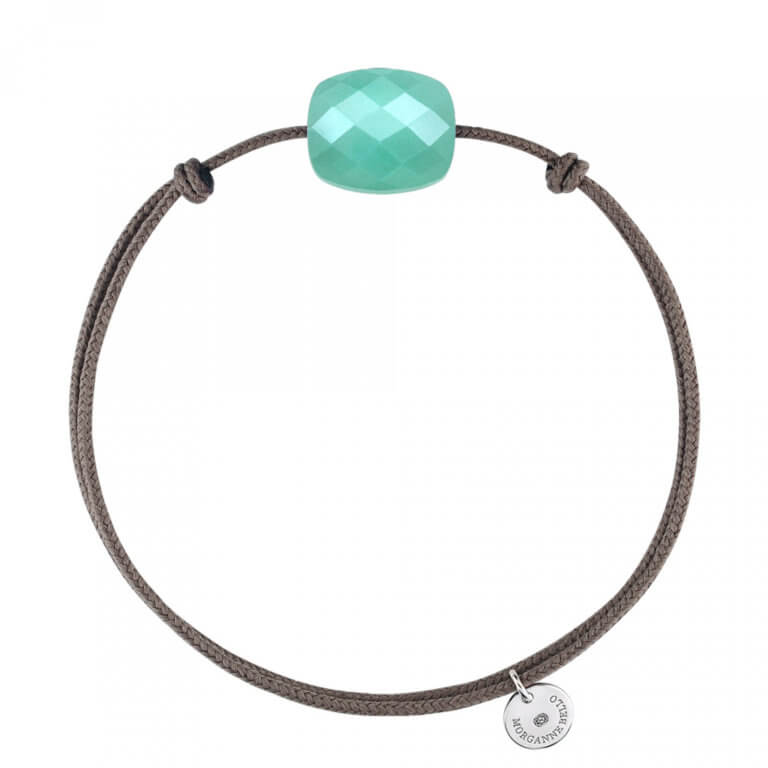 Morganne Bello - Treat pillow Bracelet with taupe cord and an Amazonite