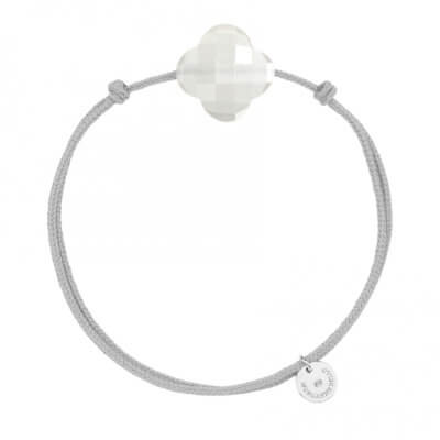 New Candy Clover Bracelet Gray Cord with a White Moonstone