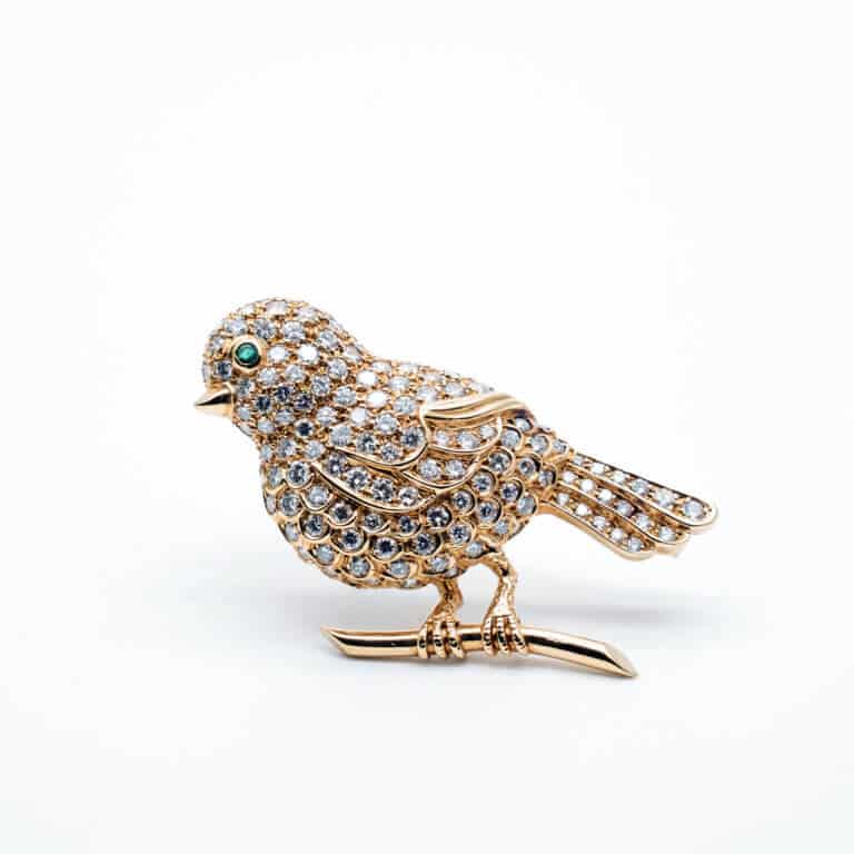 Vintage Yellow gold bird brooch 750