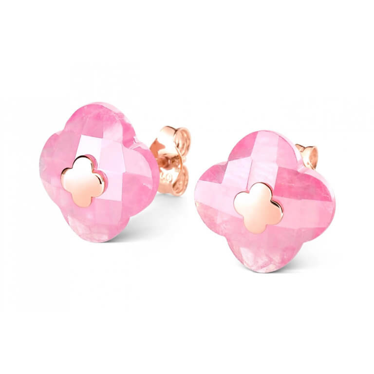 Morganne Bello - Victoria boucles d’oreilles en or jaune 750, trèfles rhodochrosite