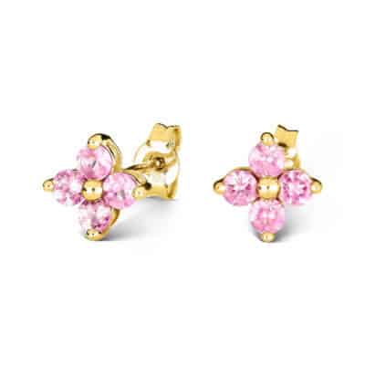 Ophelia Yellow gold ear studs with pink sapphires