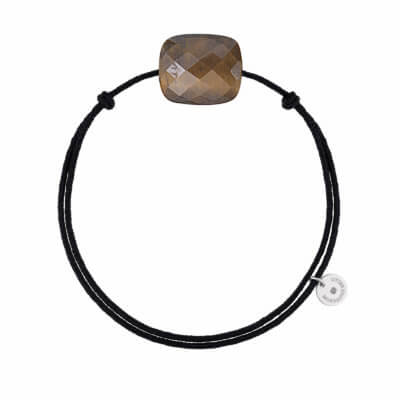 Friandise, bracelet cordon noir coussin oeil de tigre