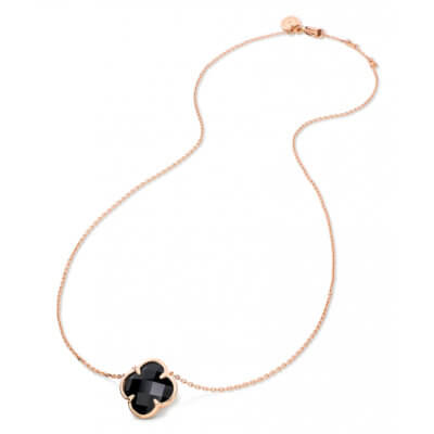 Victoria, Collier corset en or rose 750 serti d’un trèfle onyx