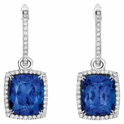 Boucles d’oreilles pendantes serties de tanzanite et diamants