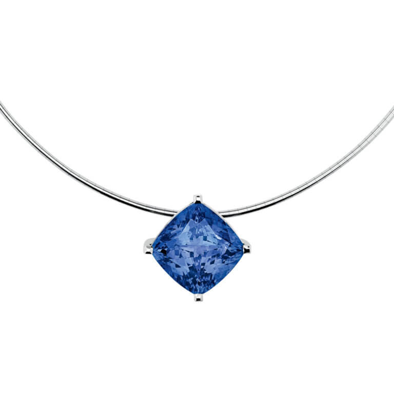 Lionel Meylan Créations - Pendentif en or blanc serti 4 griffes d’une tanzanite