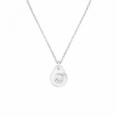 Collier menottes R8 or blanc serti d’un diamant