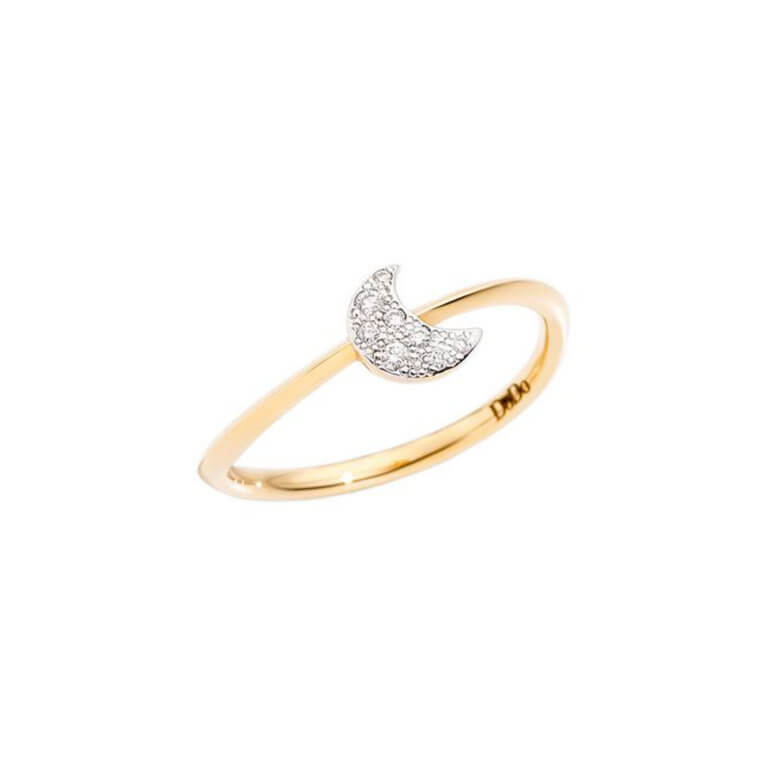 Dodo - Rêves mini model ring in 750 yellow gold with moon motif set with diamonds