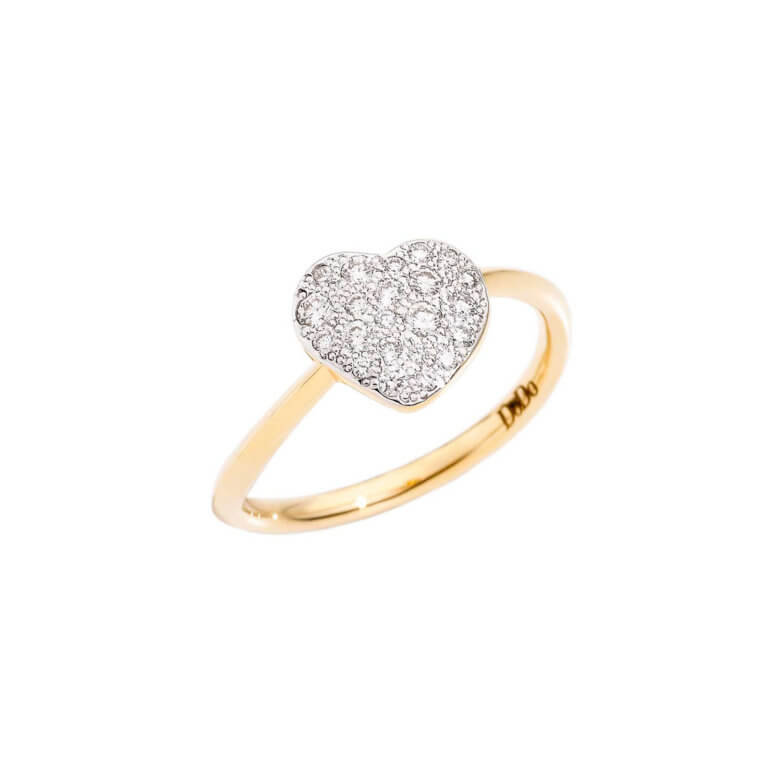 Dodo - Amour bague grand modèle en or jaune 750 avec motif coeur serti de diamants