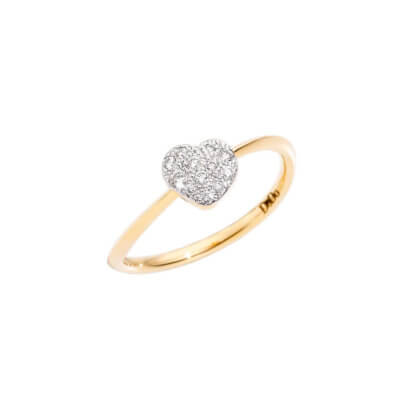 Amour bague mini modèle en or jaune 750 avec motif coeur serti de diamants
