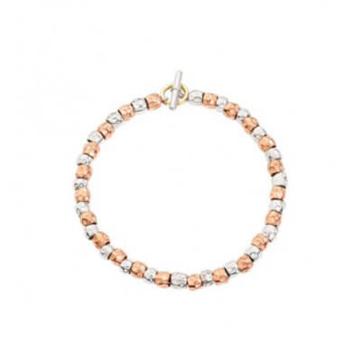 Granelli bracelet grains silver 925 and pink gold 375 with a split ring in yellow gold 750