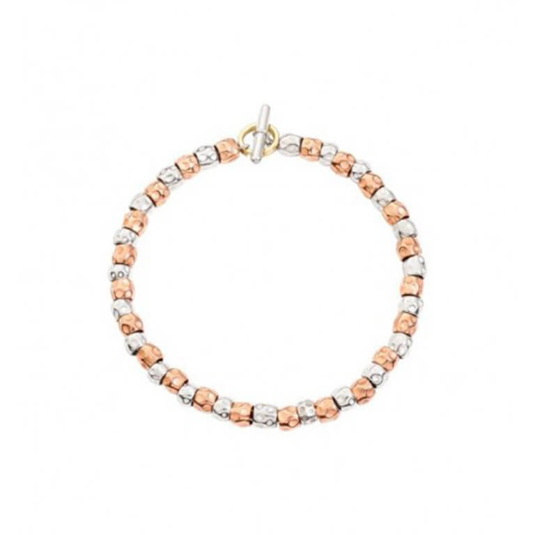 Dodo - Granelli bracelet grains argent 925 et or rose 375 avec un anneau brisé en or jaune 750