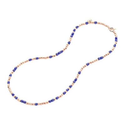 Granelli collier mini grains en or rose 375 et céramique bleu