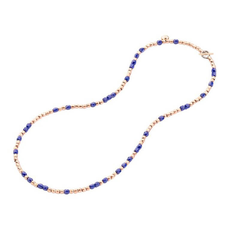 Dodo - Granelli collier mini grains en or rose 375 et céramique bleu