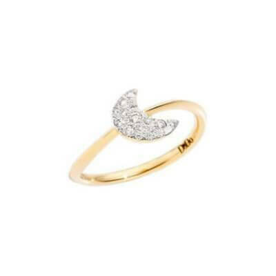 Rêves large model ring in 750 yellow gold with moon motif set with diamonds