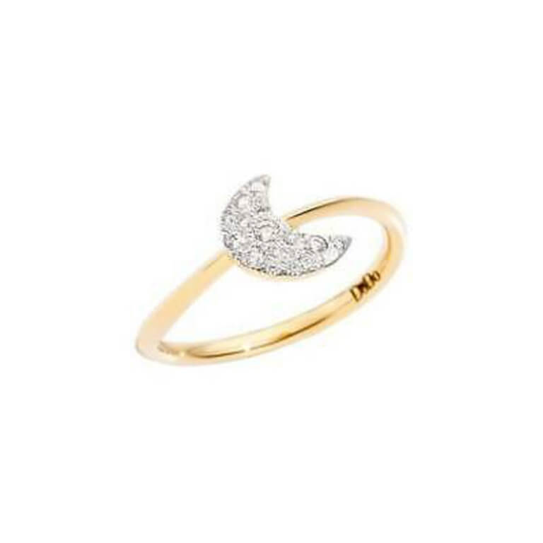 Dodo - Rêves large model ring in 750 yellow gold with moon motif set with diamonds