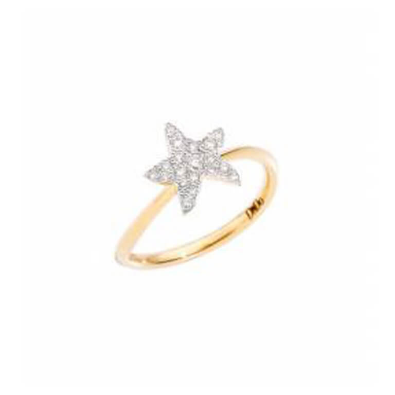Dodo - Rêves large model ring in 750 yellow gold with star motif set with diamonds