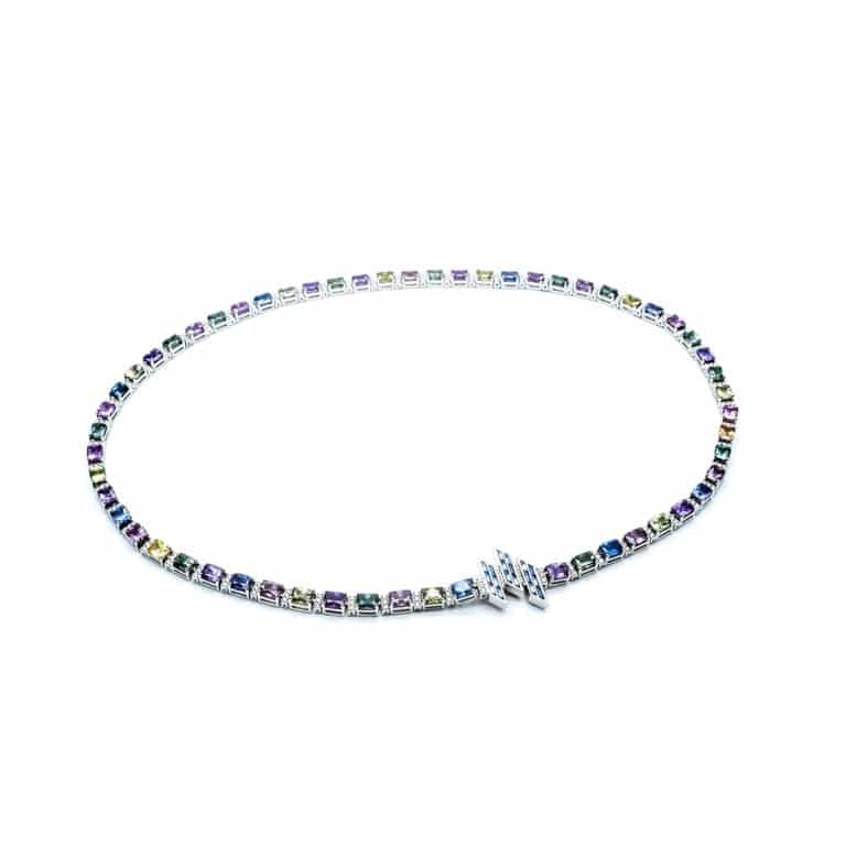 Lionel Meylan Créations - Collier-rivière serti de saphirs multicolores et diamants