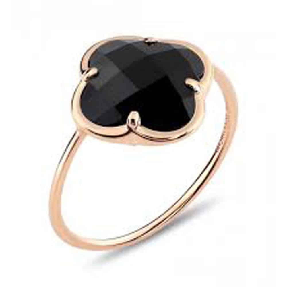 Victoria bague en or rose 750 serti d’un trèfle en onyx