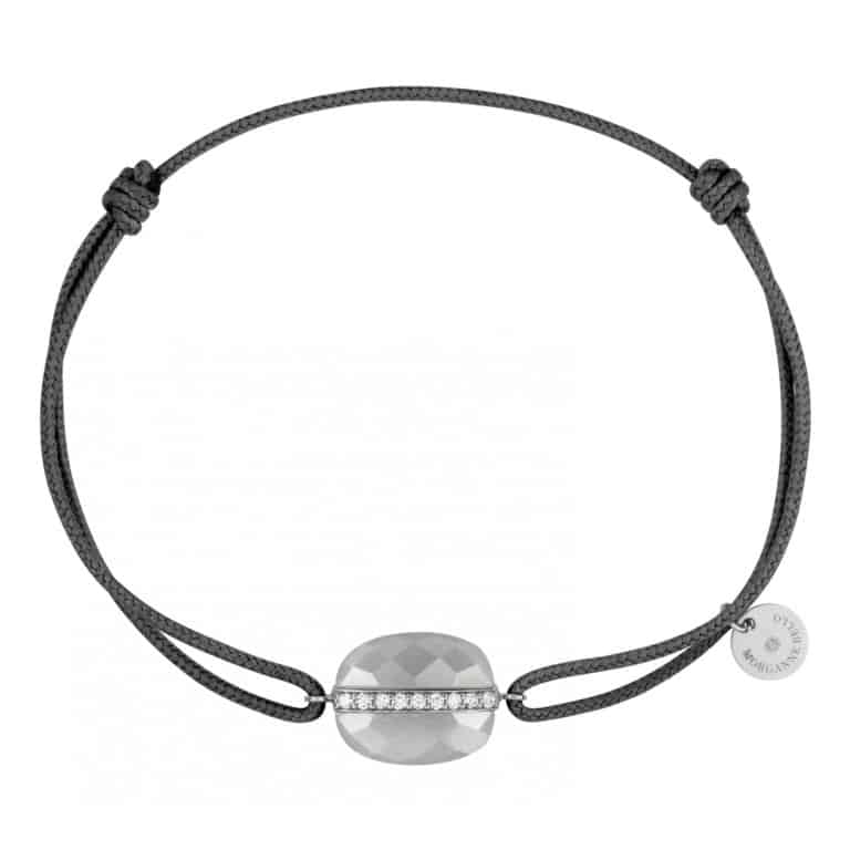 Morganne Bello - Aurore bracelet cordon gris, coussin pierre de lune sertie d’une barrette en or blanc de diamants