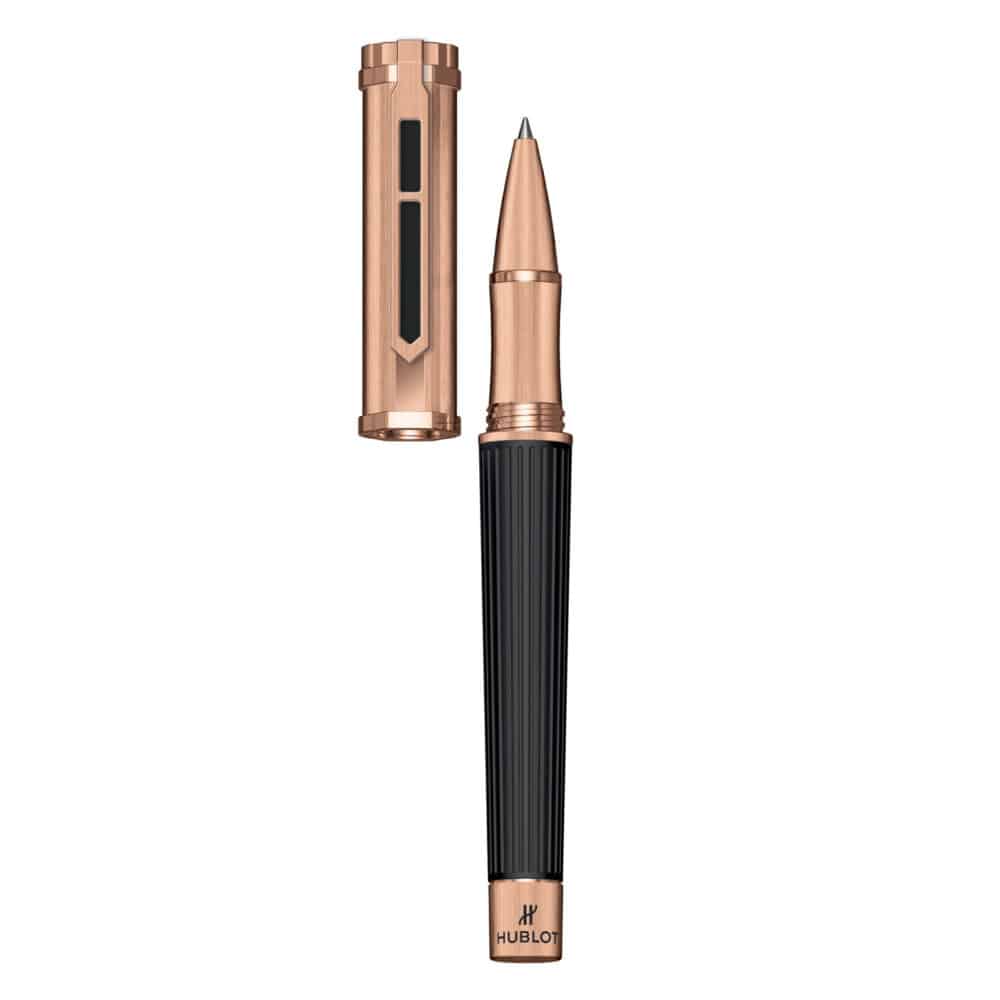 Stylo or rose et caoutchouc noir