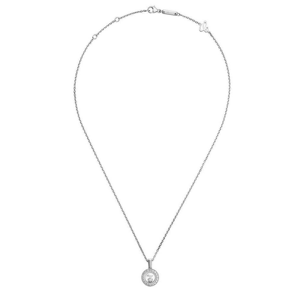 Happy Diamonds necklace in white gold with round pendant set with diamonds and a moving diamond