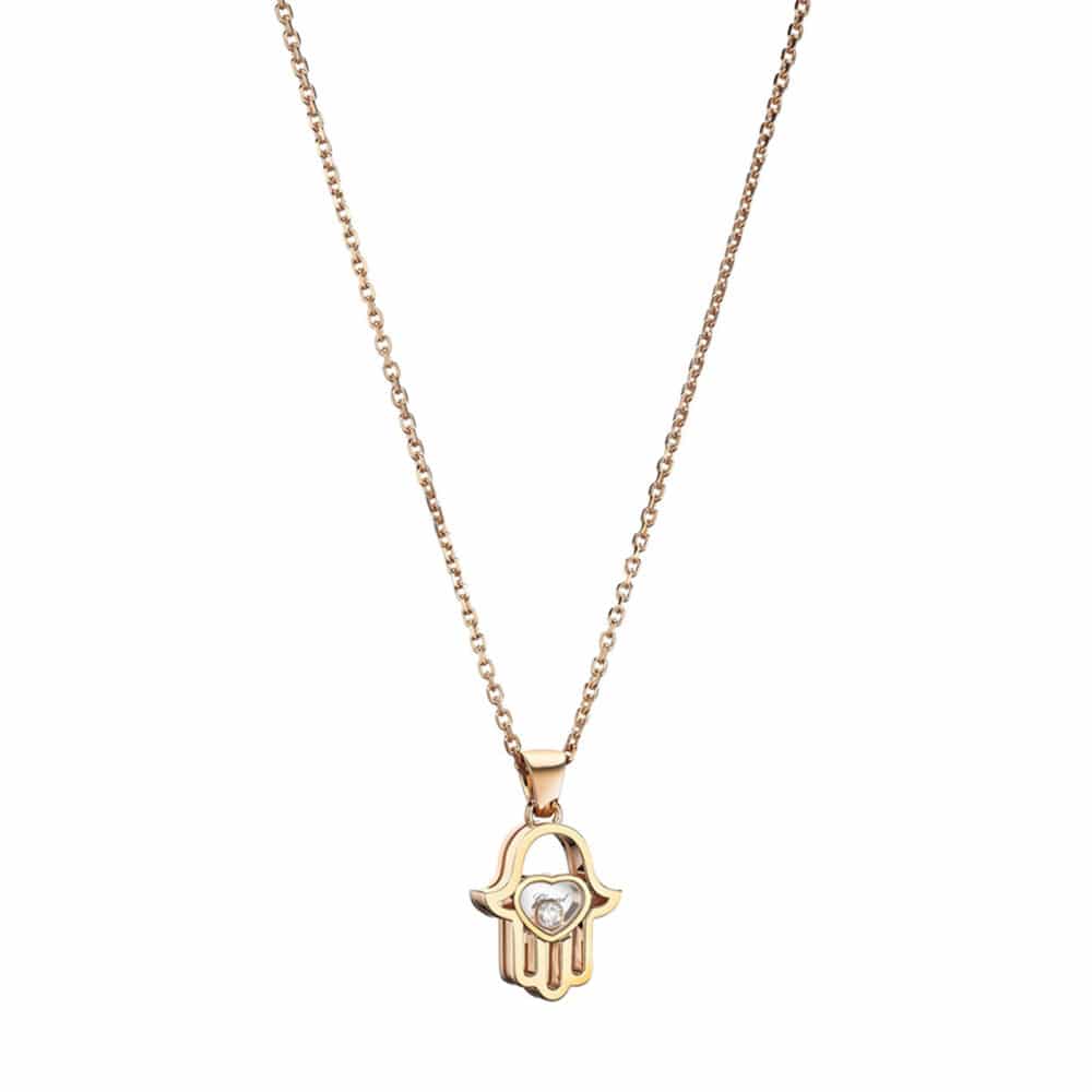 Happy Diamonds collier en or rose avec pendentif main de Fatma
