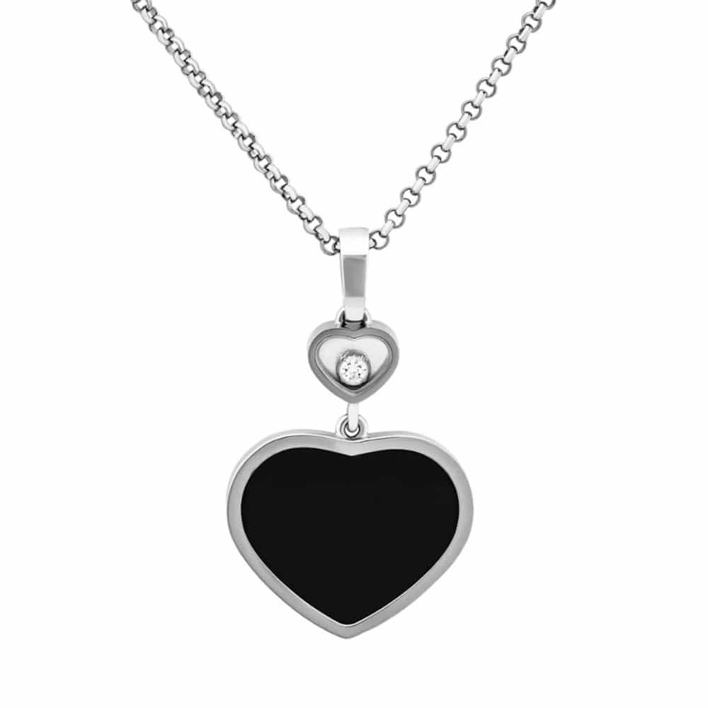 Happy Hearts white gold necklace with heart pendant onyx