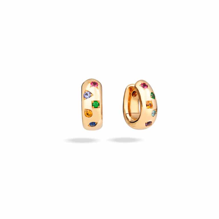 Pomellato - Iconica créoles en or rose sertie de 10 pierres de couleurs variées