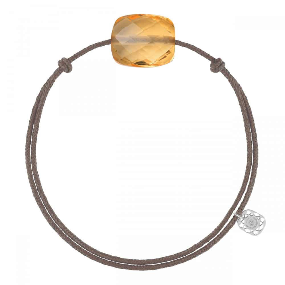 Taupe cord bracelet candy with cushion cut citrine