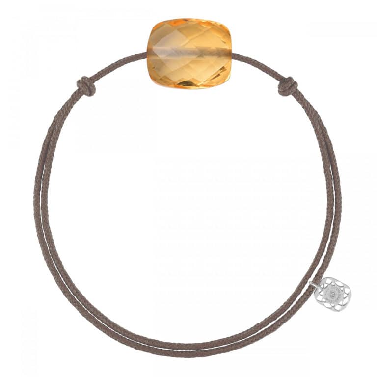 Morganne Bello - Taupe cord bracelet candy with cushion cut citrine