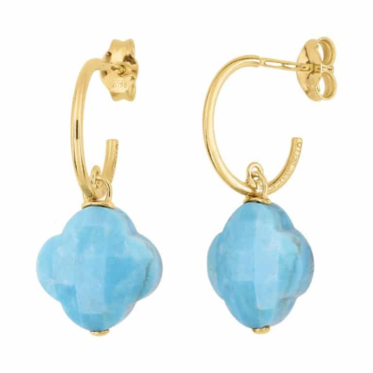 Morganne Bello - Friandise petites créoles en or jaune et trèfles turquoise