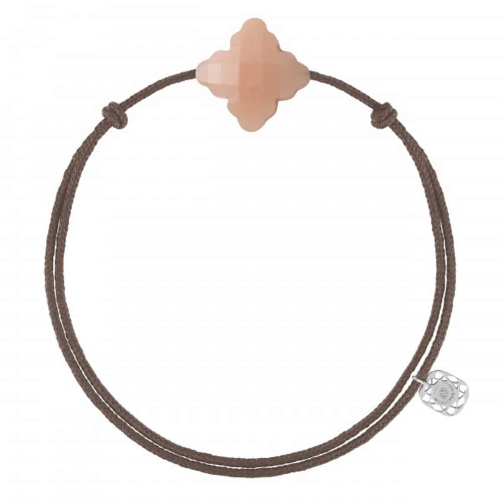 Baroque bracelet cordon taupe et pierre de lune pêche