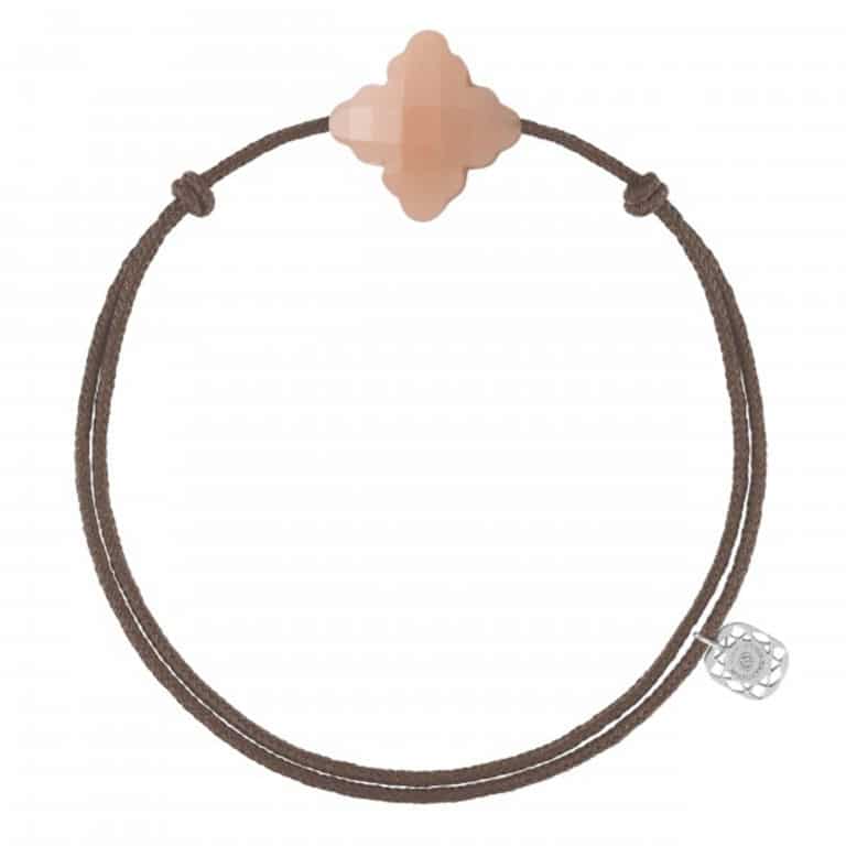 Morganne Bello - Baroque bracelet cordon taupe et pierre de lune pêche
